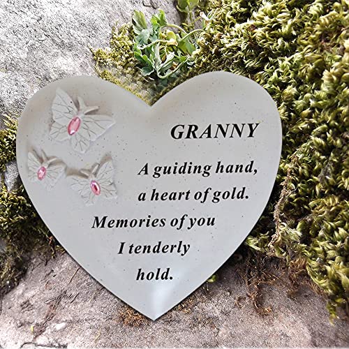 Personalised Grave Ornament/Memorial Plaque with Heart With 3 butterflies & Blue Gems | Graveside Decoration Gift in the Loving Memory of your Loving Deceased Ones (Granny) - Image 3