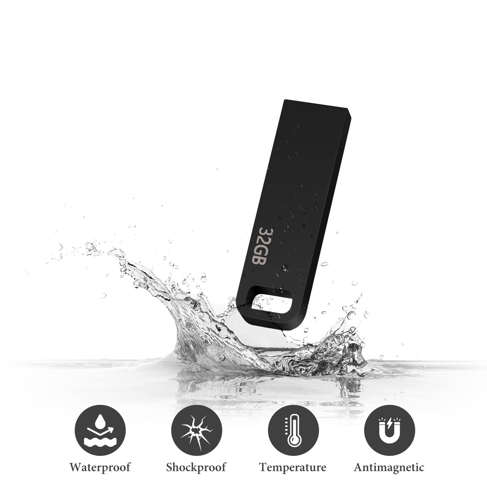 Chiavetta USB 32 GB Penna USB 3.0 Pen Drive Metallo Pendrive Impermeabile Pennetta USB per Laptop/TV/Auto Etc Stoccaggio (Nero)