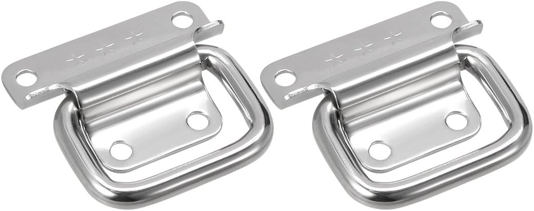 sourcing map 50mmx38mm 201 Stainless Steel Toolbox Chest Ring Pull Handle Silver Tone, 2pcs