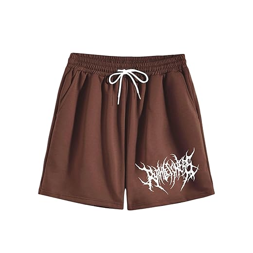 OYOANGLE Men's Graphic Drawstring Shorts Athletic Sport Gym Workout Shorts Brown M