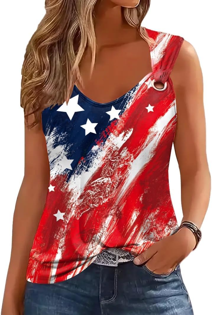 Summer Tank Cute Tops for Women Casual Sleeveless Shirt Loose Fit Scoop Neck O Ring Shoulder Blouse