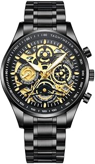 NIBOSI Hollow Skeleton Black Dial and Band Stainless Steel Multifunction Chronograph Calendar Men's Watch