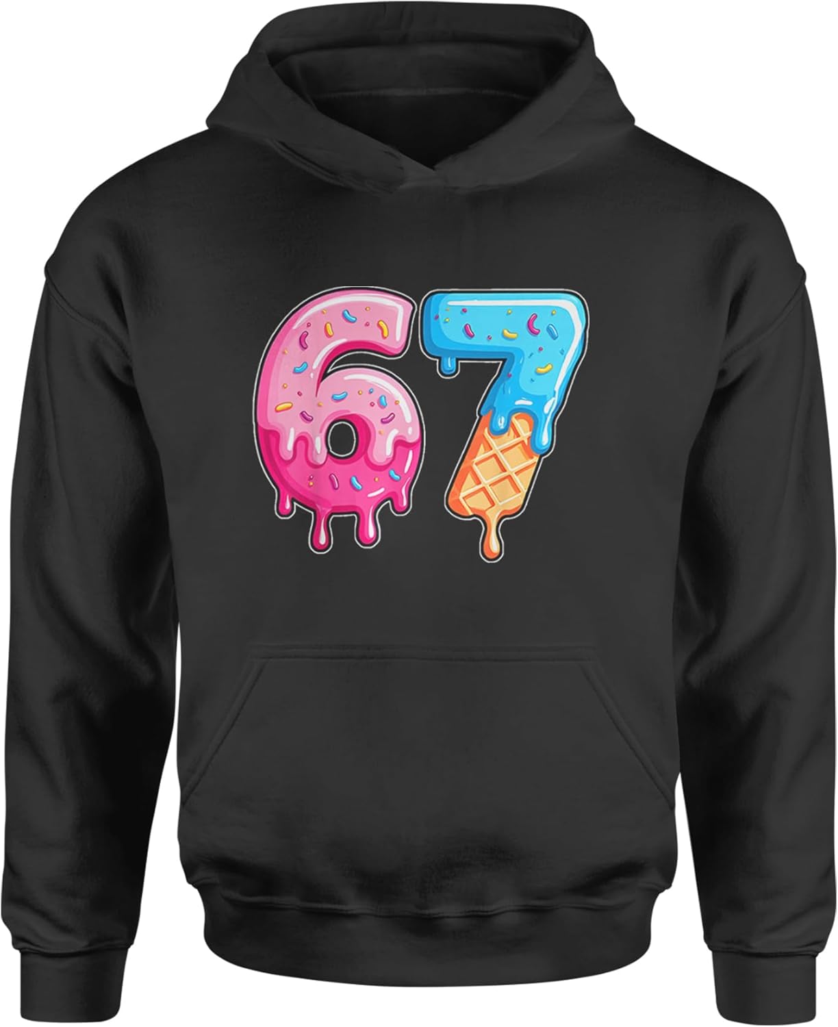 67 Dripping Ice Cream Donut Melt Youth-Sized Hoodie, Soft Fleece, Graphic Design
