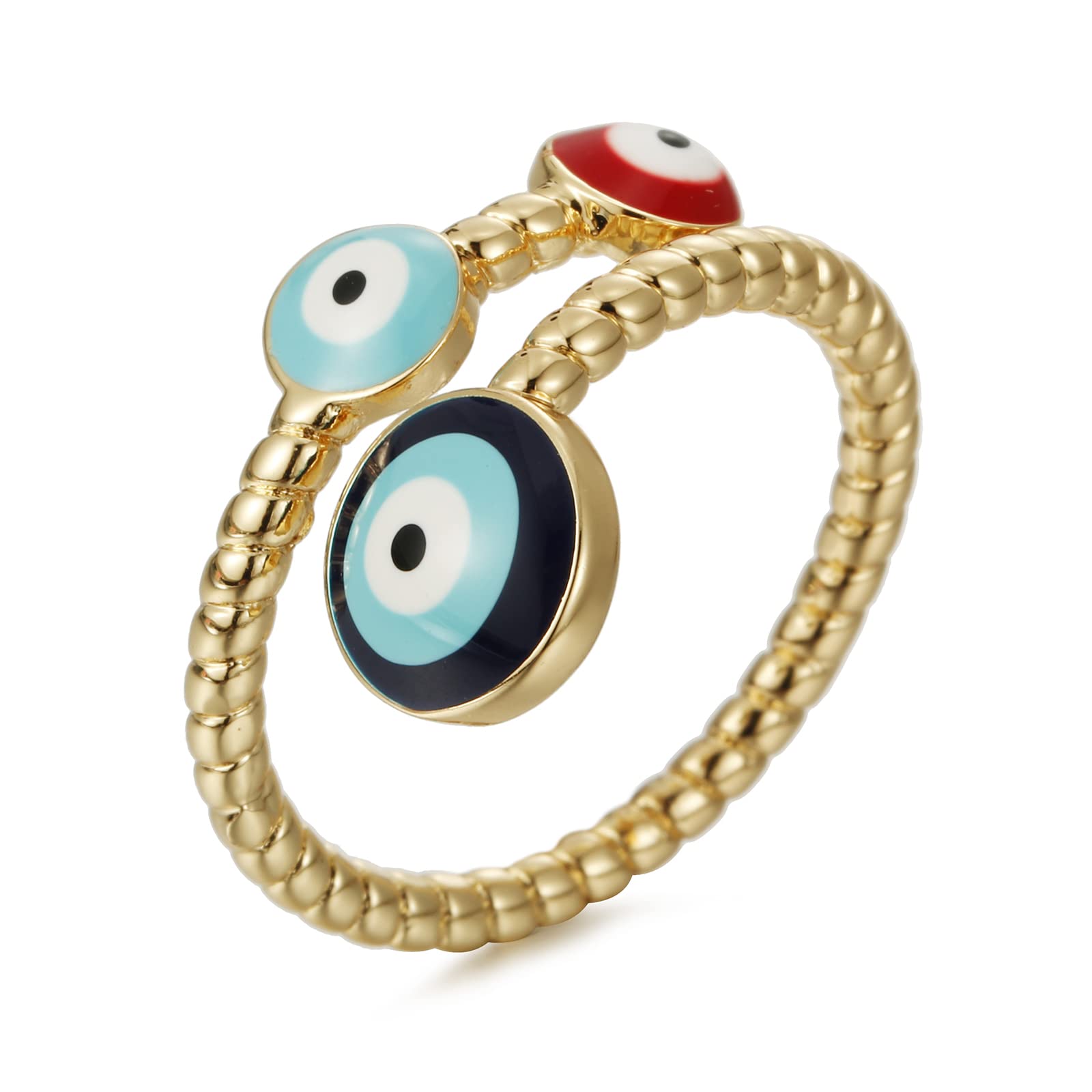 WinssigmaEvil Eye Ring for Women, Gold Plated Colorful Cubic Zirconia Turkish Faith Protection for Women
