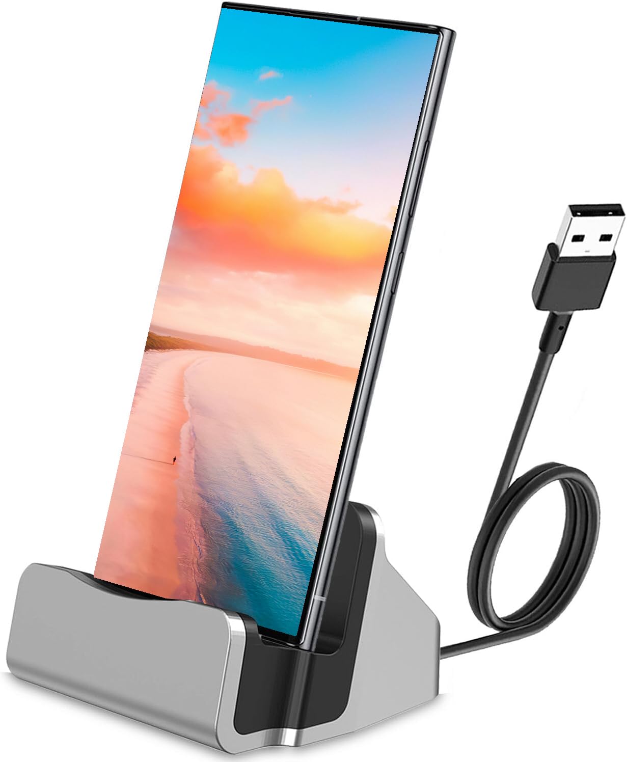 Type-C Charger Dock, BENACES Non-Slip Vertical Silver USB-C Charging Dock Stand Cradle for iPhone15 Series, Samsung Galaxy S8, Note8, LG G5 G6 V20, HTC 10, and Other Type C Devices