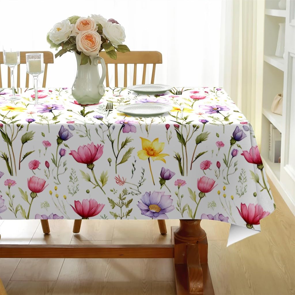 Tovaglia 140x260 cm Antimacchia con Motivo Papavero Selvatico | Fiore Selvatico Tovaglia Decorativa Botanica Ad Acquerello in Poliestere, Impermeabile per Cucina Sala da Pranzo Giardino