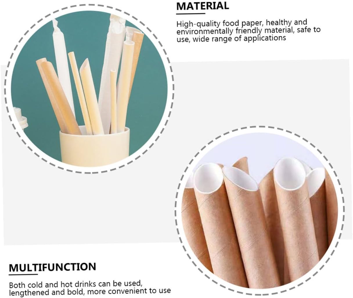 UKCOCO 100pcs Beverage Paper Straws 12x200mm Kraft Pulp Paper Straws with Slanted Tip Disposable for Parties and Cold Drinks
