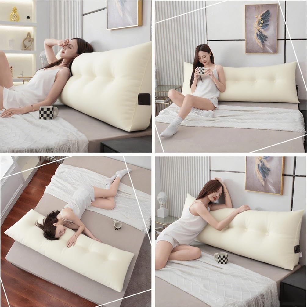 Generisch Keilkissen Rückenkissen 200cm,Bequemes Wandkissen,Abnehmbar Mit Reißverschluss Lesekissen,Großes Couchkissen Bettkissen Rückenlehne Seitenfach, Für Bett/Sofa/Tatami,Rosa,60×50×20CM