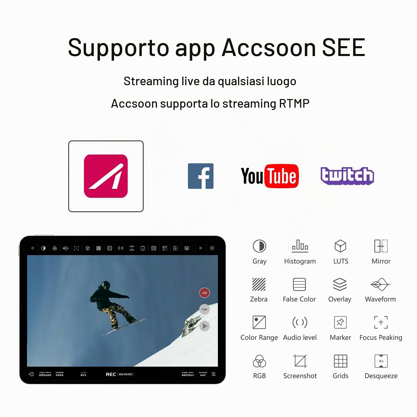 Accsoon SeeMo adattatore di acquisizione video da HDMI a USB C per TelePhone e iPad, supporto video 1080P 60FPS e monitoraggio/streaming/registrazione in tempo reale-Bianco