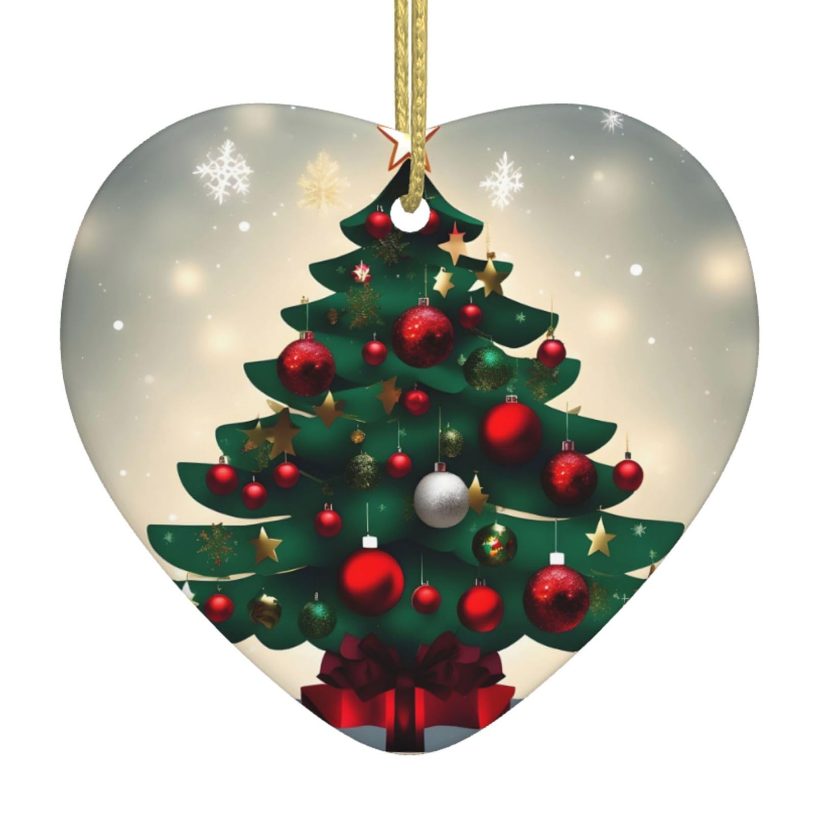Tree Ceramic Christmas Heart Pendant with Silk Thread, Christmas Tree Home Decoration