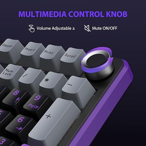 Miniatura 8 de Transformers GK01 Teclado mecánico inalámbrico con perilla, 101 teclas RGB cremoso teclado para juegos, BT5.0USB-C2.4GHz, interruptores lineales