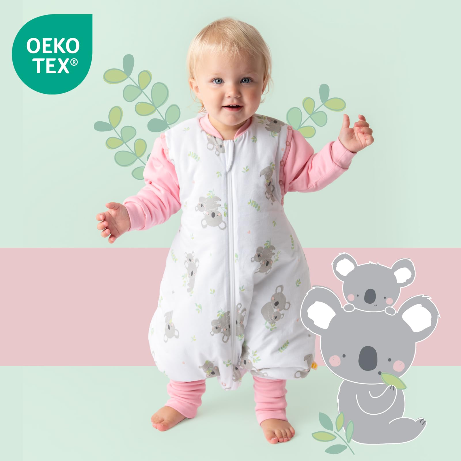 schlummersack Slumbersac Sacco nanna con piedini bambini 2.5 Tog 110 cm Koala I Sacco nanna con gambe per dimensione del corpo 110-120 cm | Sacco nanna maniche rimovibili