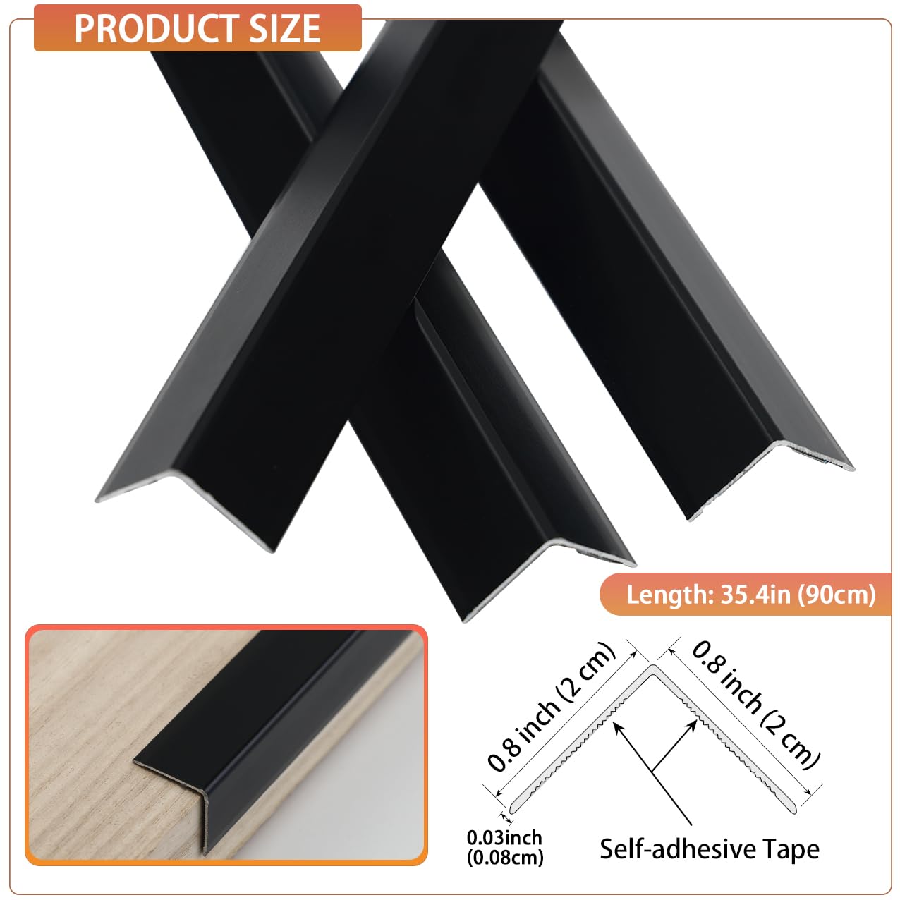 QDYMXUN Aluminum Self Adhesive Wall Corner Guards, Peel and Stick L-Shaped Metal Protector Strips for Door Frame, Furniture Edge and Home Protection (Matte Black, 2pcs x 35''L x 0.8''W)