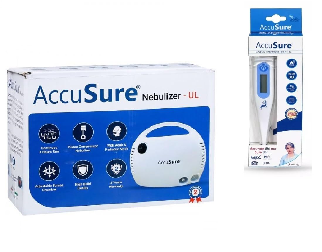 AccuSure UL Nebulizer Machine Kit With MT 32 Thermometer For Adults And Kids - Piston Compressor Nebulizer With Adult And Pediatric Mask For Home Use This Product Comes From 2 Year Warranty (B0D49ZG5WR) Amazon Price History, Amazon Price Tracker