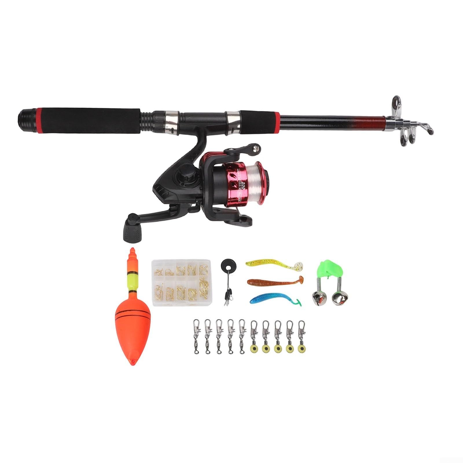 Caswynlife Telescopic Fishing Rod And Reel Kit With Tackle Box, Portable Lightweight Travel Set, For Beginners, Complete Outdoor Angling Gear With Pre-spooled Reel(Red Rod Set)