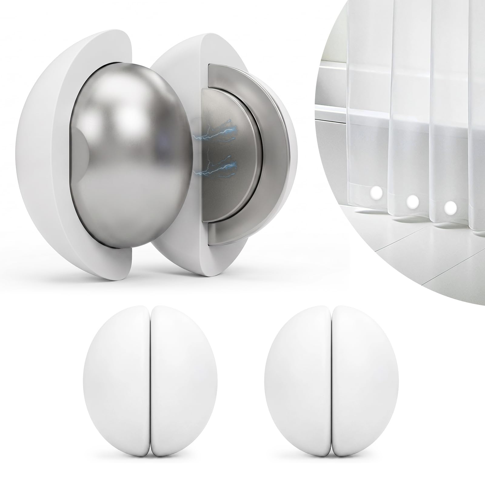 3 Pairs Shower Curtain Weights, Silicone Wrapped Heavy Duty Magnets, Rustproof and Waterproof Magnets Weights for Stable Shower Curtains, Liners Weights for Drapery, Flag, Tablecloth(White,3 Pairs)