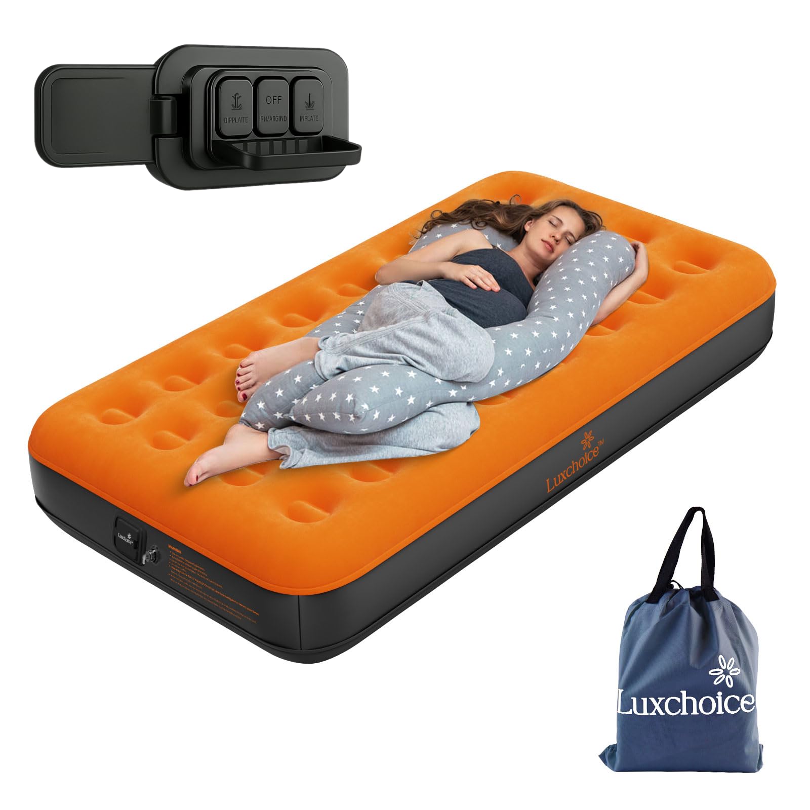 Luxchoice Inflatable Mattress Single Air Bed with Built-in Electric Pump-2 Mins Fast Inflation Blow Up Mattress for Camping &Guest Bed, Portable & Durable Air Mattress-190x99x22cm 150kg Max