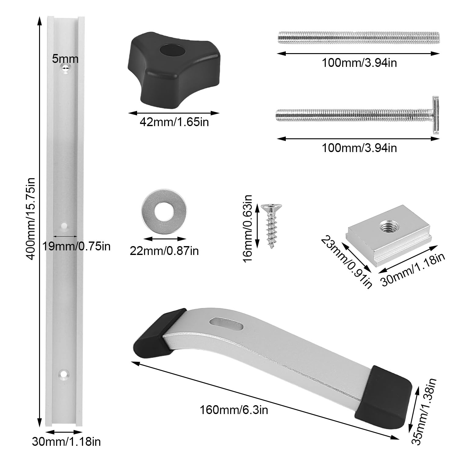 2 pièCes T Track, stop aluminium T-Track, z 2 suwakami M8 i pierścieniem ze stali nierdzewnej M8 T prowadnica ślizgowa do piły stołowej La, stolarka (1)