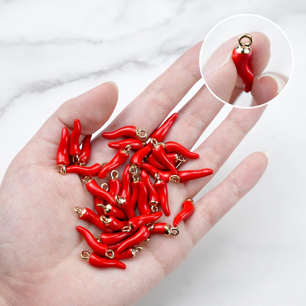 Confezione Da 100 Ciondoli Peperoncino Alle Verdure, Cornetto Portafortuna in Smalto e Lega