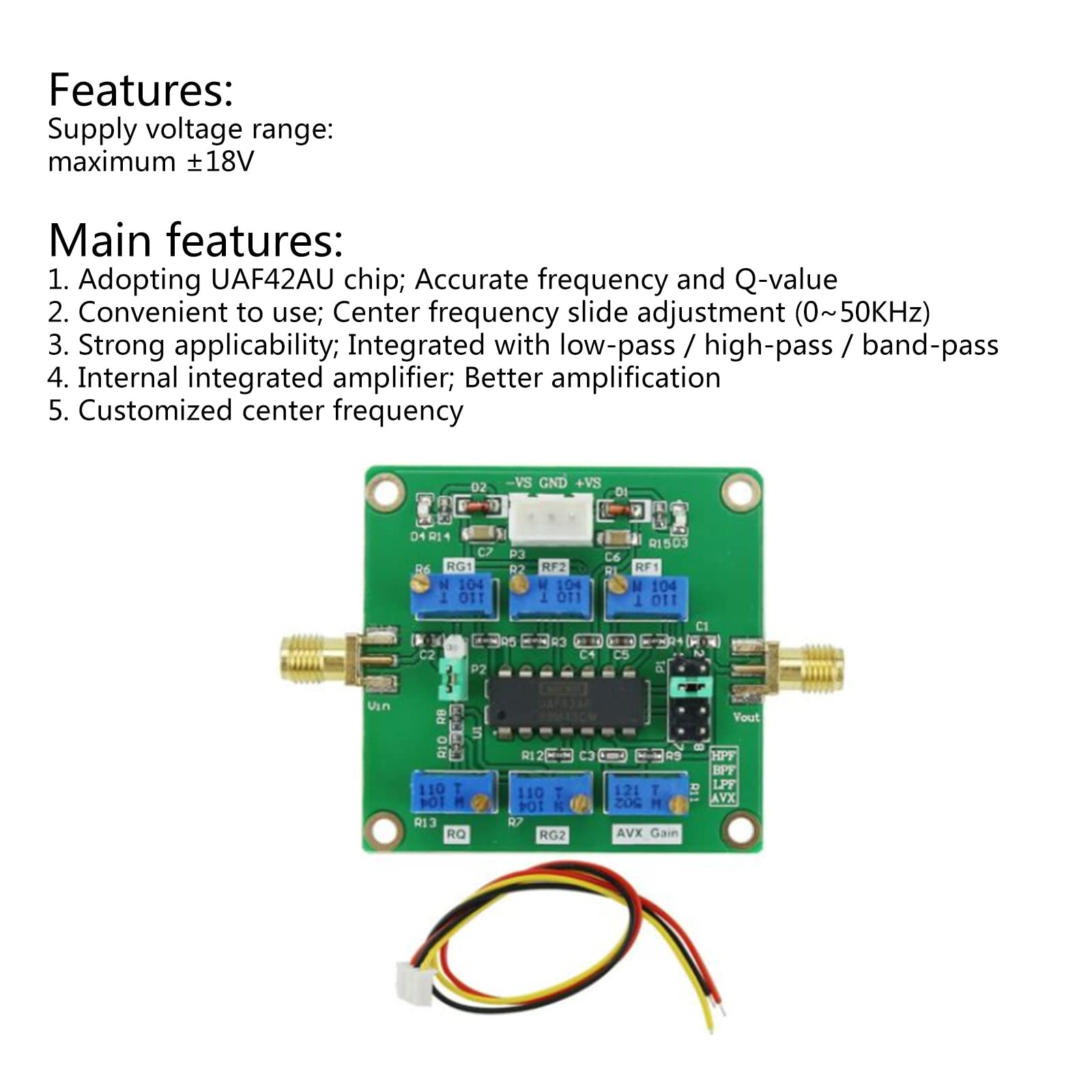 Module de Filtre Passe-Haut Passe-Bas Actif UAF42 Module de Remplacement de Carte de filtrage Passe-Haut/Passe-Bas/Passe-Bande réglable ABS