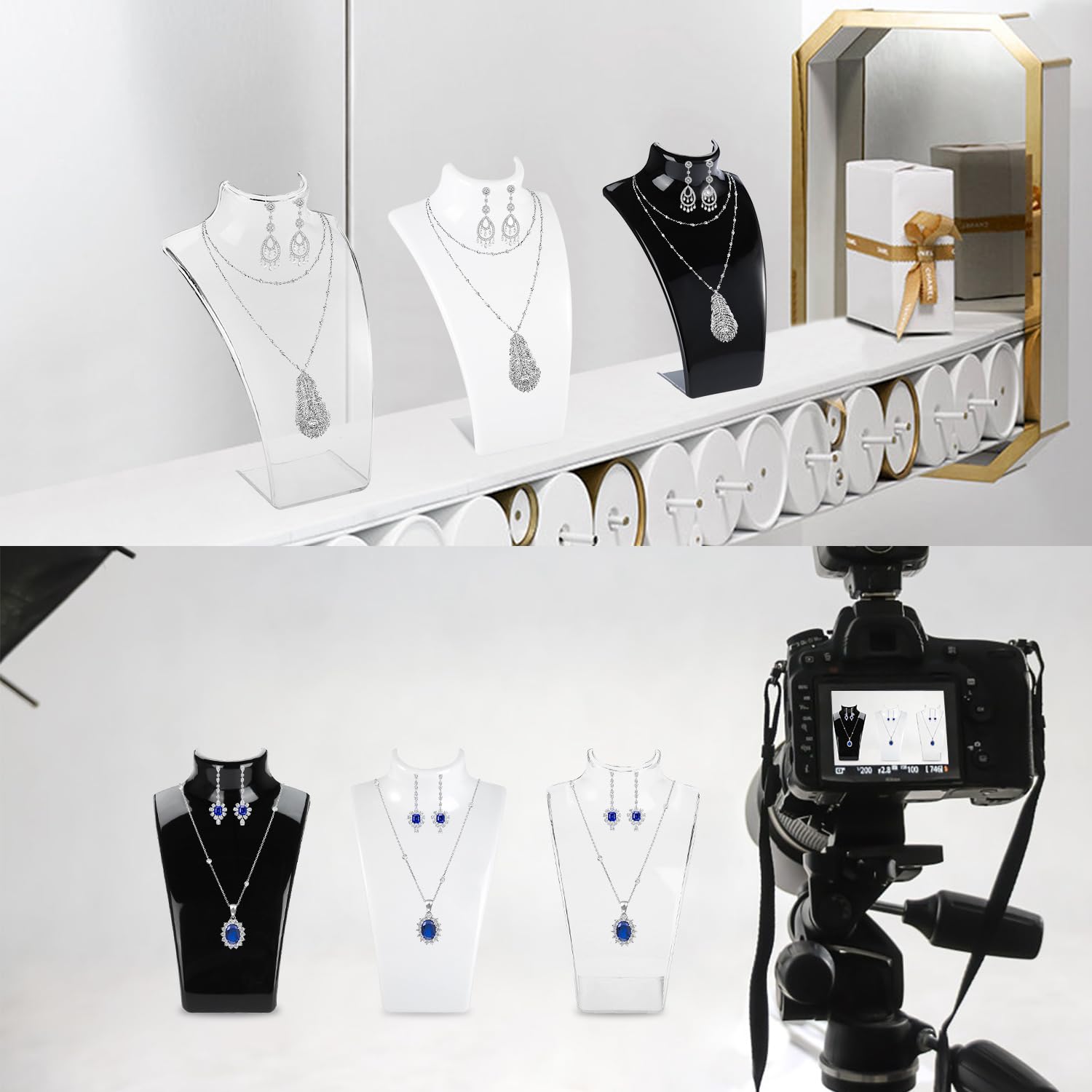 Busto Espositore Collana In Velluto Grigio E Legno - Per Gioielli, 28x17x9.5 Cm, Display Elegante - Foto 9