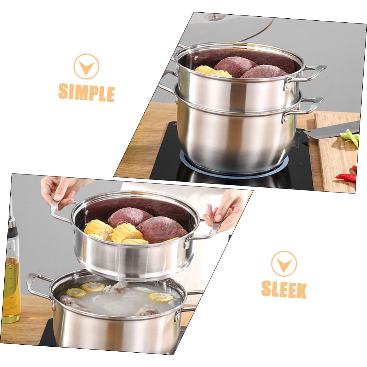 HIAKDOFT Dampfgarer Topf Mit Doppelgriffen - Vielseitiger Küchenhelfer