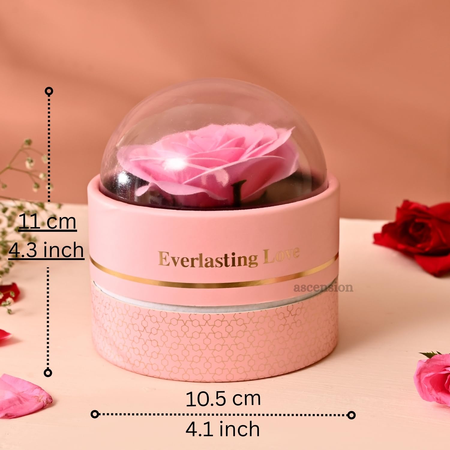 Ascension Everlasting Love Eternal Rose Gift Box Dome Display Romantic Flower Best Valentine Gift for Girlfriend Love Showpiece for Birthday Anniversary Proposal Home Office Décor (Pink) 1