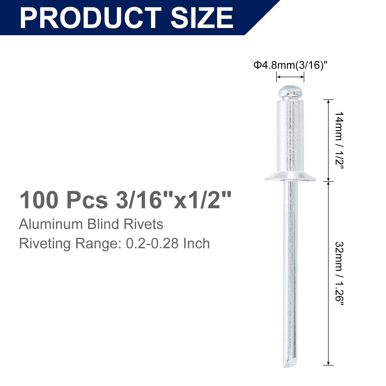 Aluminum Blind Rivets - 100 Pack -2 Aluminum Blind Rivets - 100 Pack -2