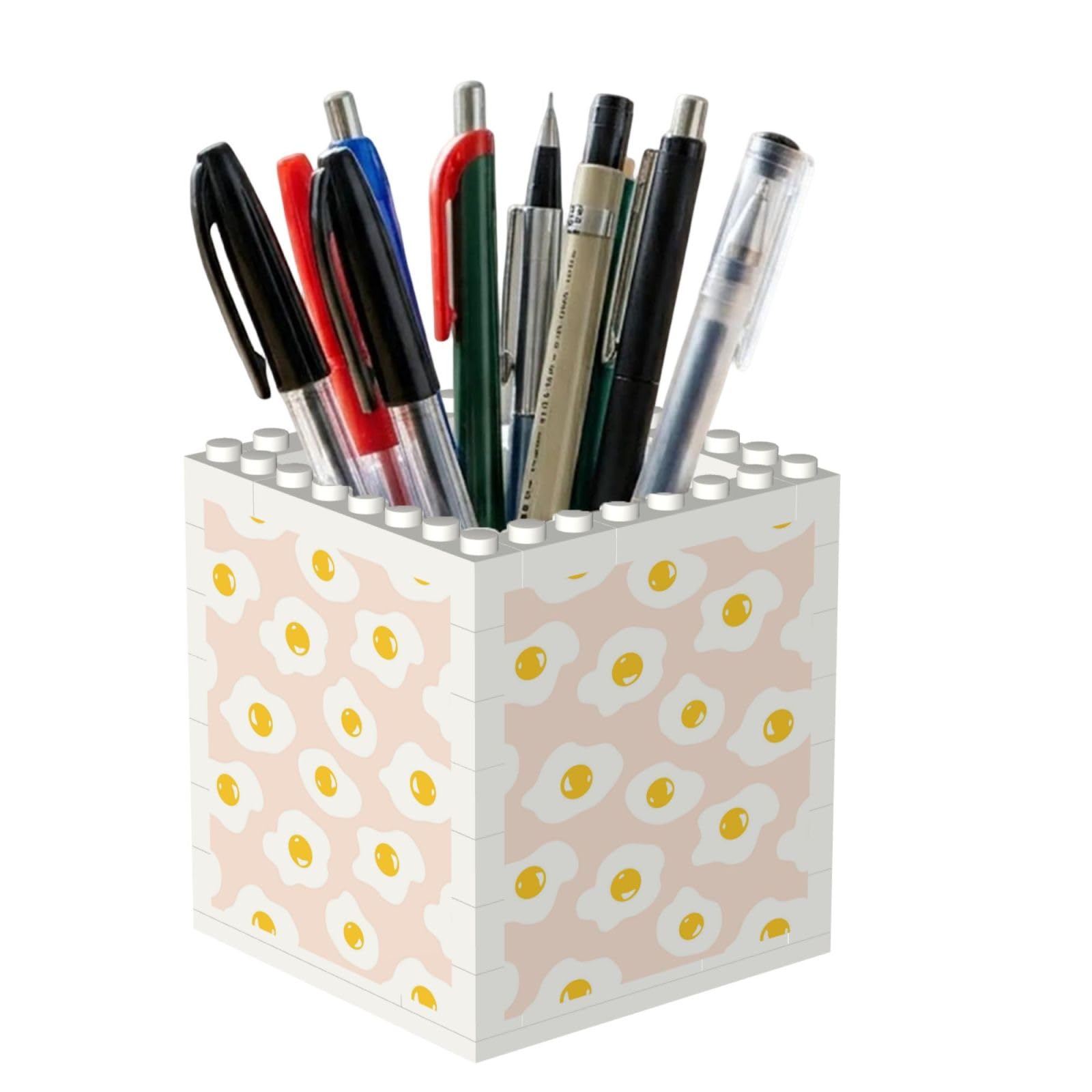 Poadnly Fried Egg Food Repeat, Pen Pot Pencil Holder for Office Home School, Compact Desk Organiser for Office Stationery
