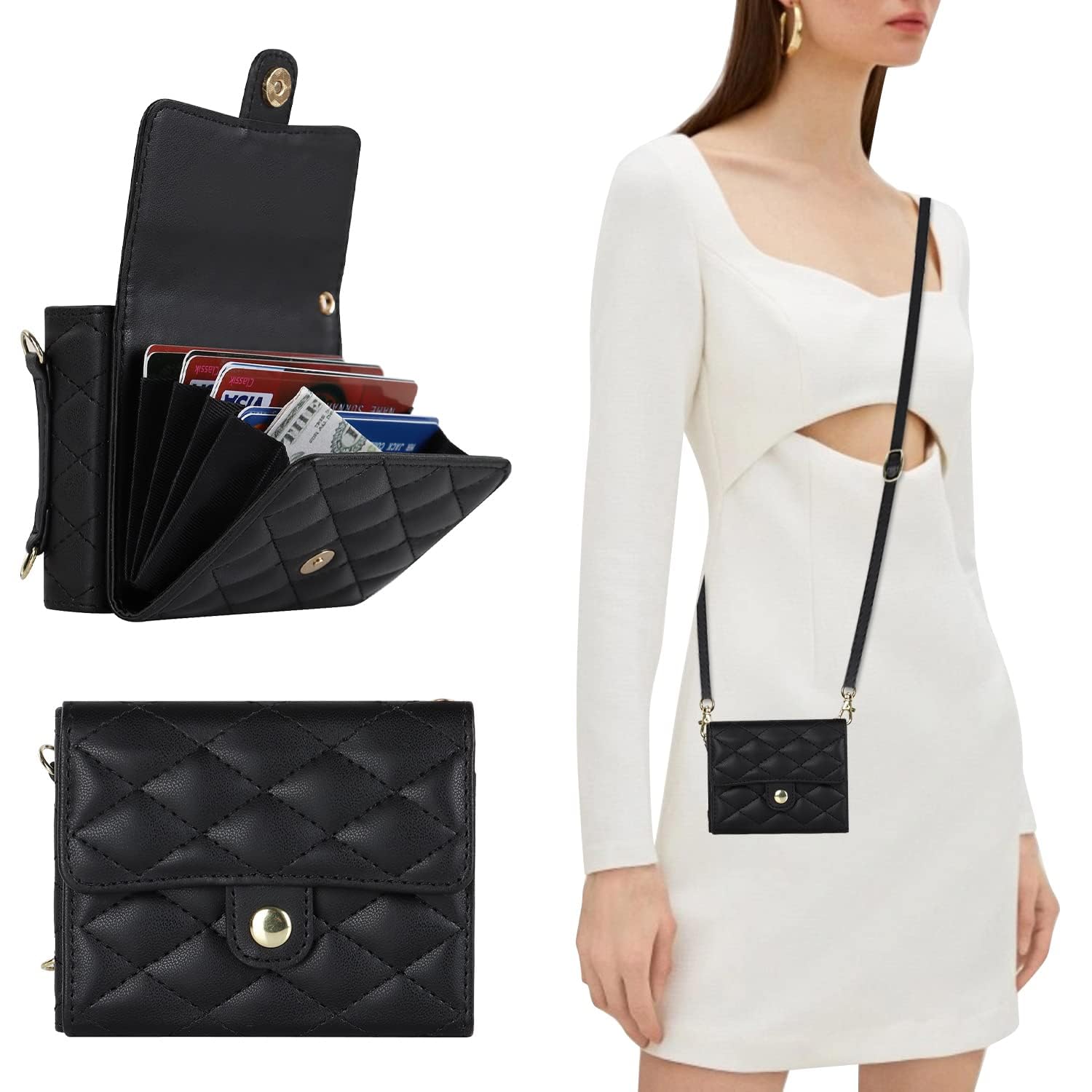 TERRIFI Wallet Case for Galaxy Z Flip 5 with Card Holder, Crossbody Wallet Leather Handbag, RFID Blocking Detachable Lanyard Magnetic Flip Case, Compatible with Samsung Galaxy Z Flip 5 5G(Black)