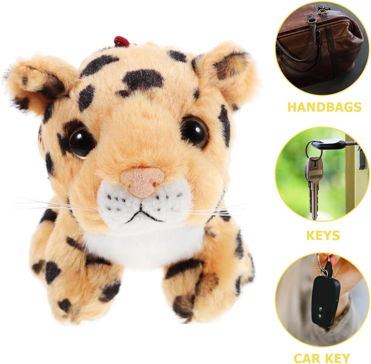 ABOOFAN Leopard Pendant Plush Keychain Soft Stuffed Animal Bag Hanging Charm for Backpack Handbags Kids Gift 3.93X3.54X2.95In