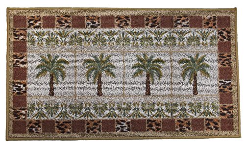 Palm Tree Grid Kitchen Rug, Tropical Decor Accent Rug