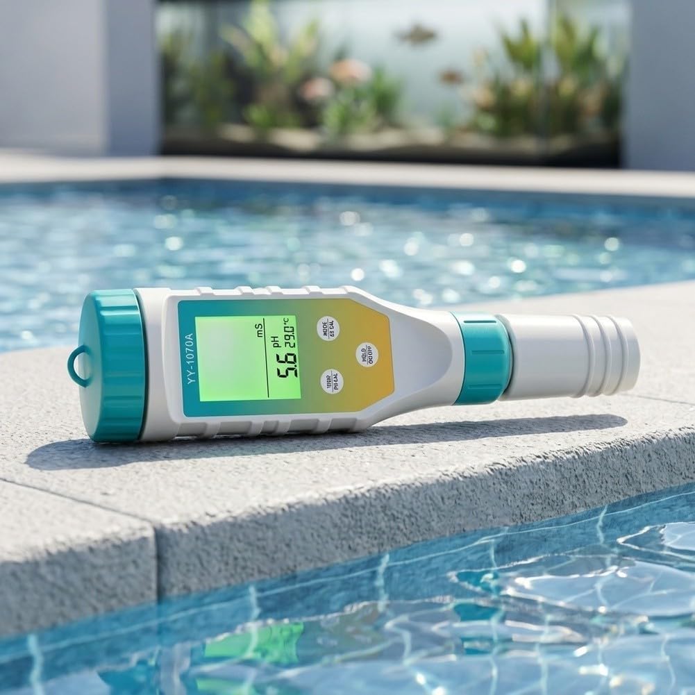Probador de calidad de agua recargable 7 en 1, medidor de pH para piscinas, acuarios, hidropónicos, con retroiluminación LCD, bolígrafo impermeable IP67