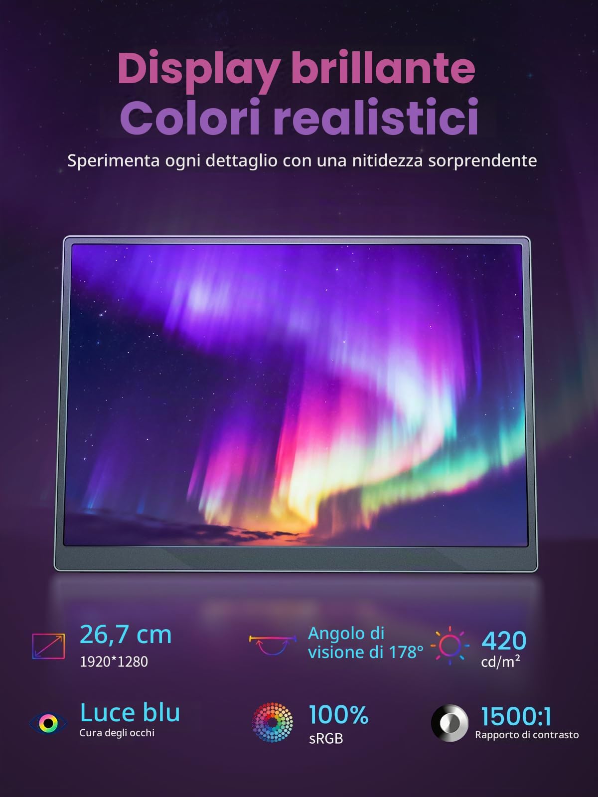 Monitore Portatile 10,5 “1200P 420 Nits 100% sRGB Ultra-Slim Travel Monitor