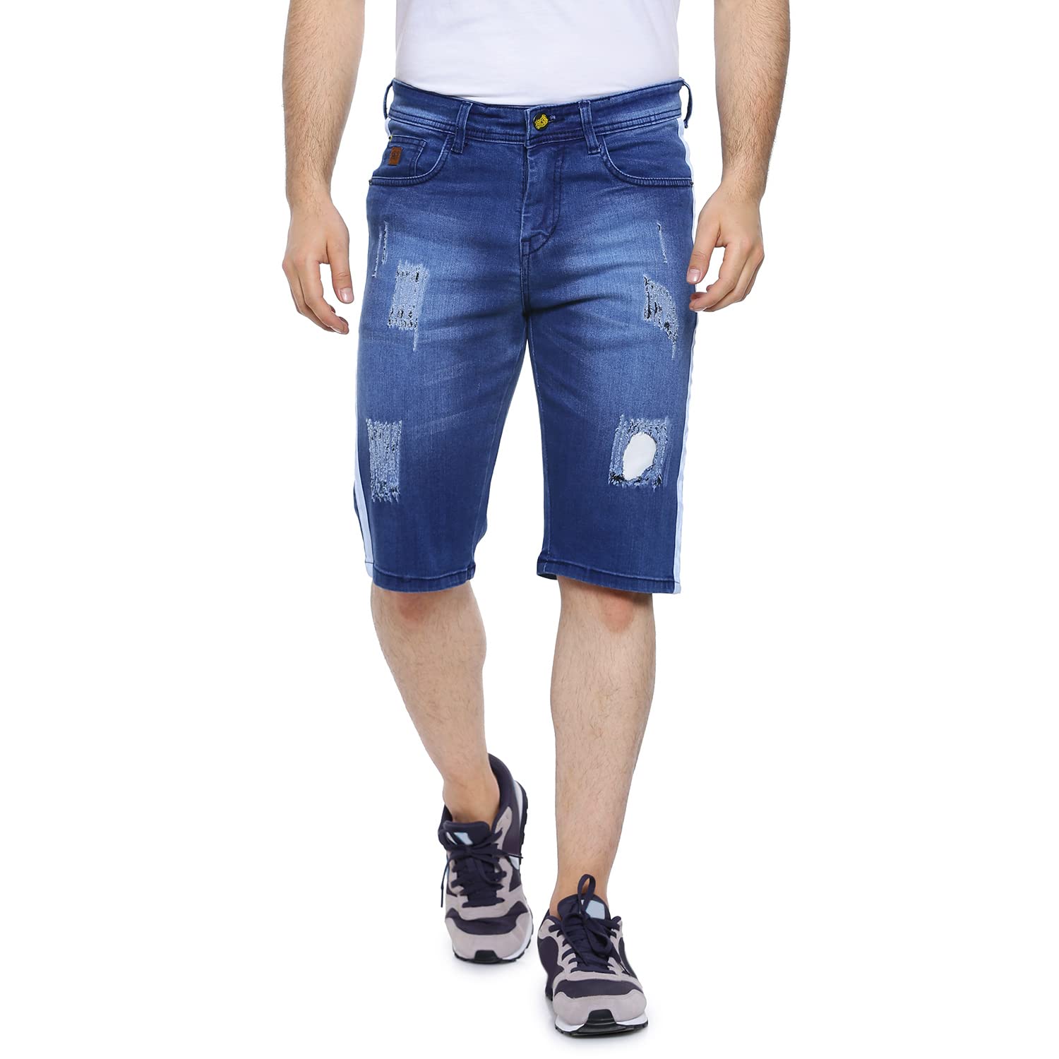 cahoot Men's Solid Blue Distressed Denim Shorts Regular Fit For Casual Wear | Cotton Blend Fabric | Stretchable | Mid-Rise Shorts Crafted With Comfort Fit & High Performance For Everyday Wear-picture-41