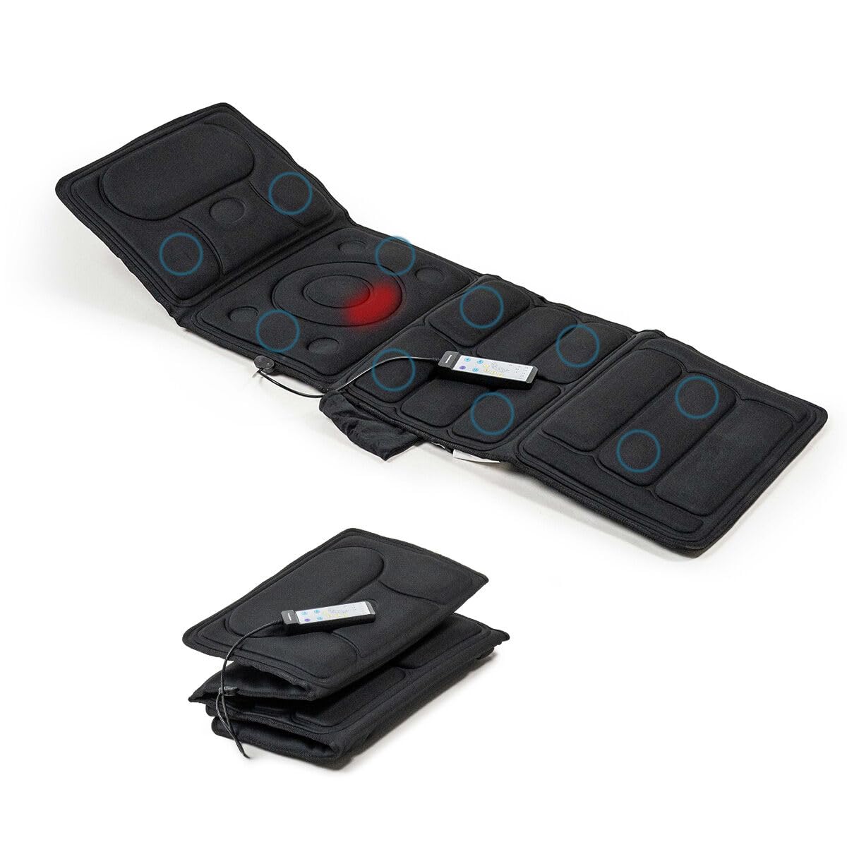 InnovaGoods® Colchón de Masaje eléctrico por Vibración de 10 motores, 5 modos de masaje, Función calor lumbar masajeador espalda con 4 zonas de masajes, ideal para cuello, espalda, lumbares y piernas