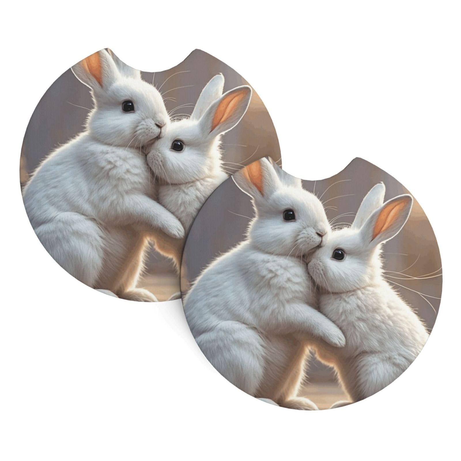 2 Pack Car Coaster for Cup Holders Bunny Hug Car Cup Coaster 2.7" Neoprene Non-Slip Automotive Cup Mat Universal Auto Car Interior Accessories for Women Men Cup Pad