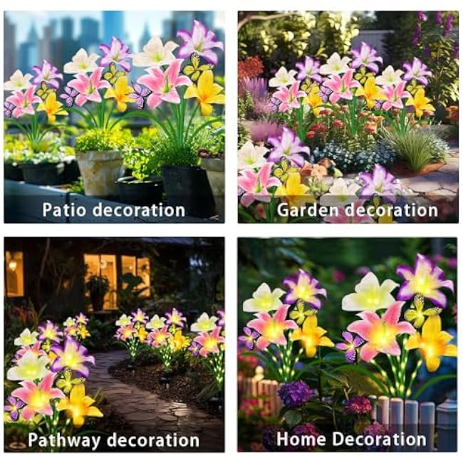 Solar Garden Lights Solar Lilies Flower Lights Copper Wire Silk Artificial Flowers