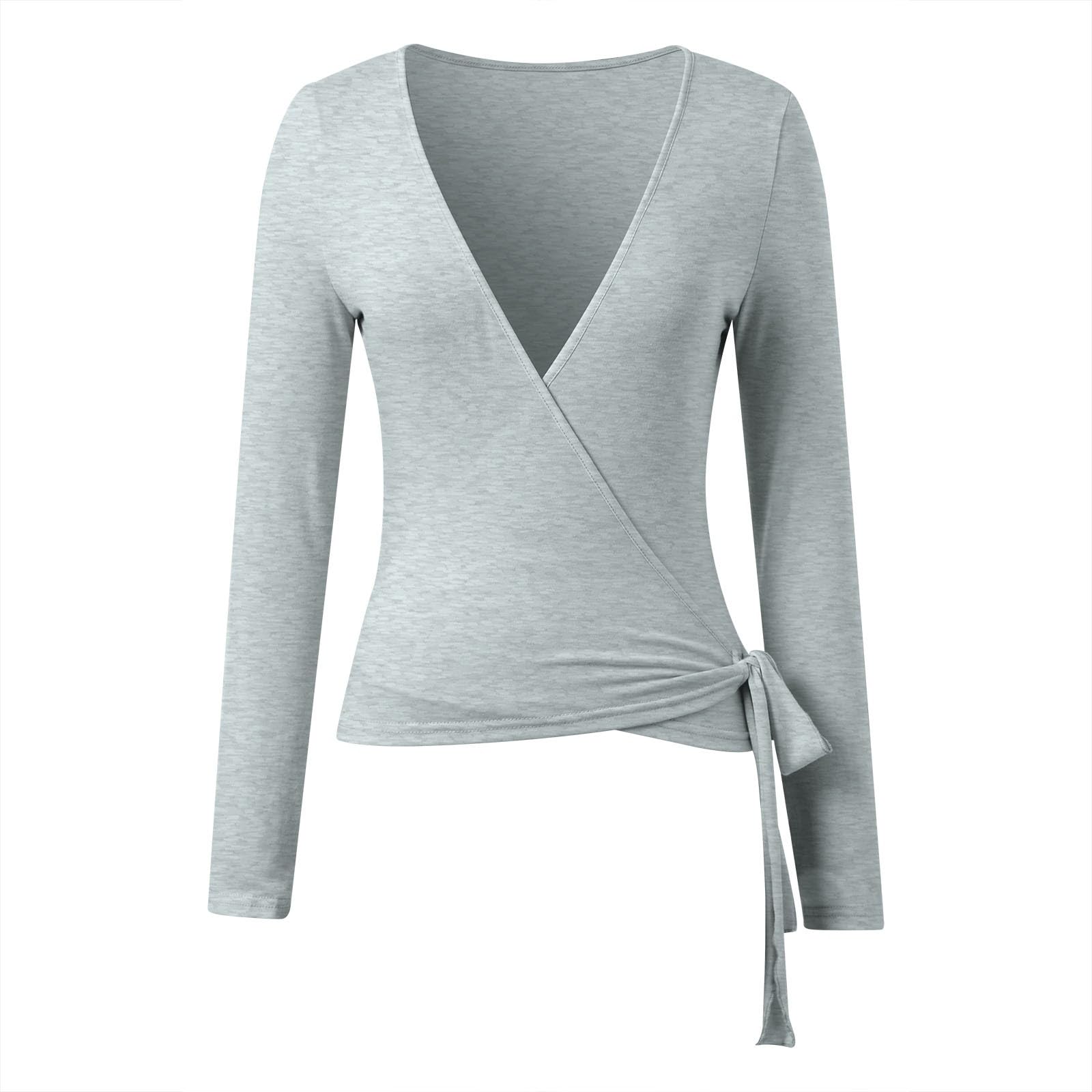 Blusa Manga Larga Escote V Profundo Mujer Plus Size Ajustada Baile Yoga Entrenamiento