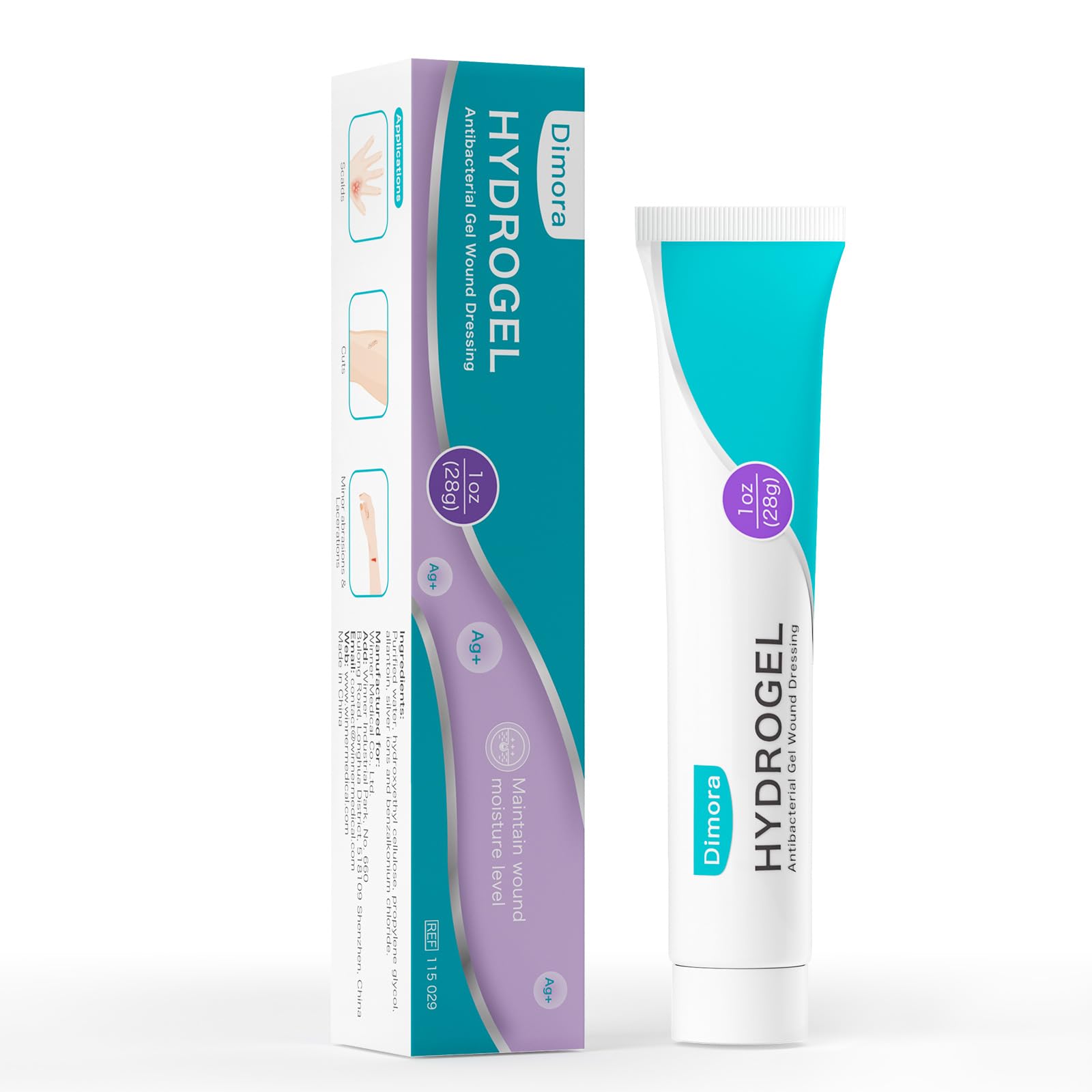 Dimora Antibacterial Gel Wound Dressing 1oz - Silver Hydrogel First Aid Ointment for Wound Healing, Antibacterial Care for Minor Cuts, Abrasions, Lacerations & Burns, Safe Non-Amorphous Formula