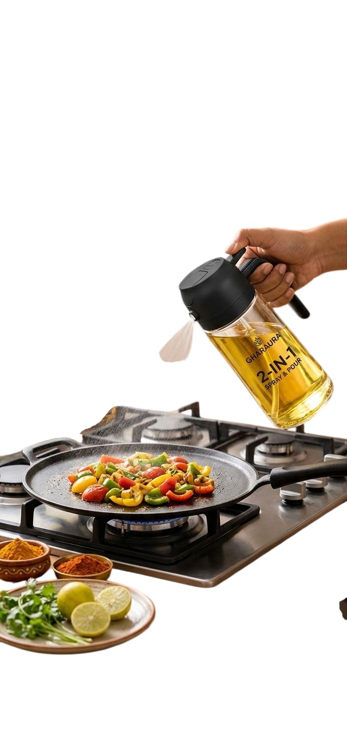 2-in-1 Glass Oil Dispenser Bottle with Sprayer 500ml | Spray & Pour One Bottle | Non Drip Premium Nozzle | Cooking Oil Vinegar Seasoning-image-48