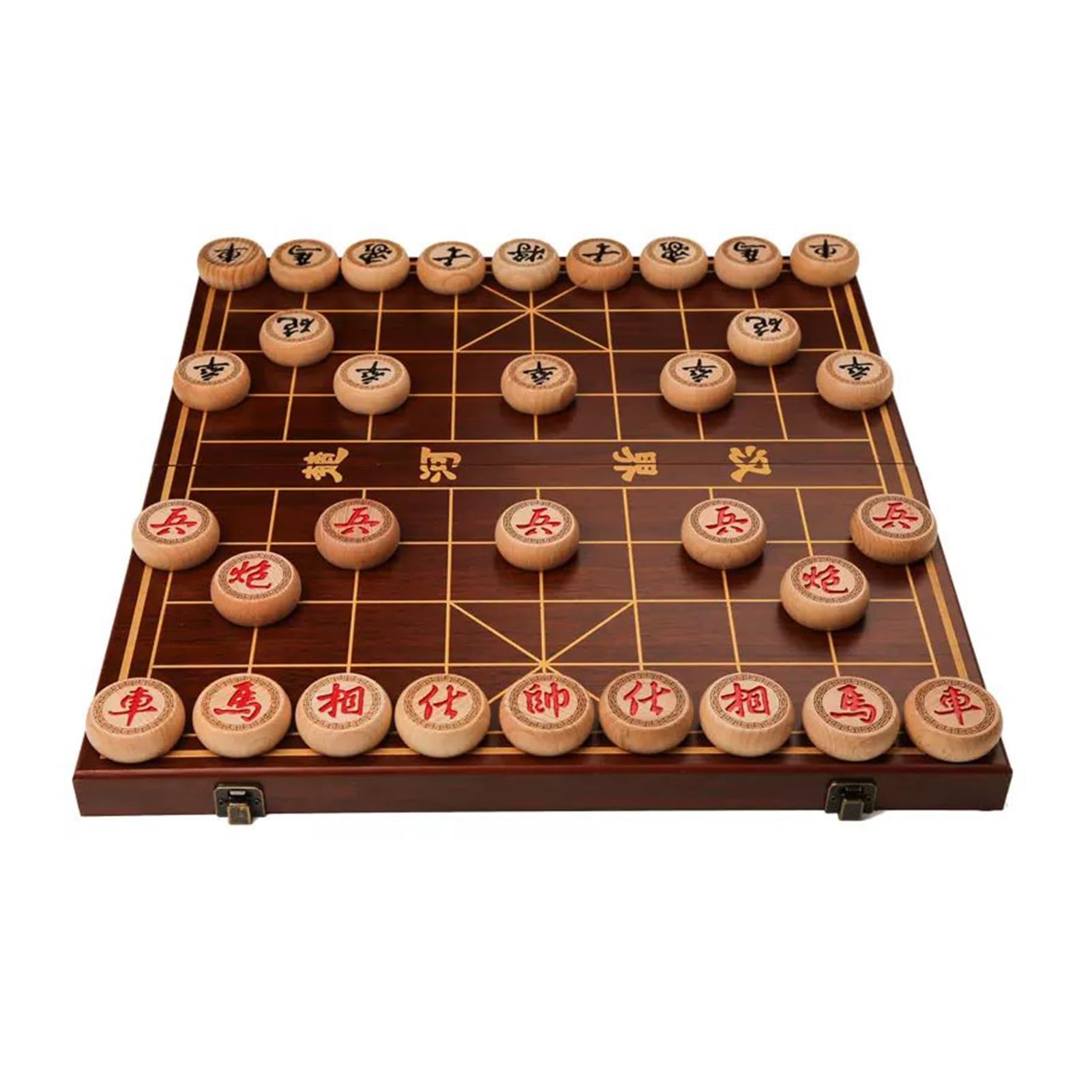 Chinesisches Schachspiel-Set, tragbares Xiangqi aus Buchenholz mit faltbarem Holzbrett, Tisch-Strategiespiel for 2 Spieler, for Teenager, Erwachsene und Familien(Size:3.8cm/1.5in)