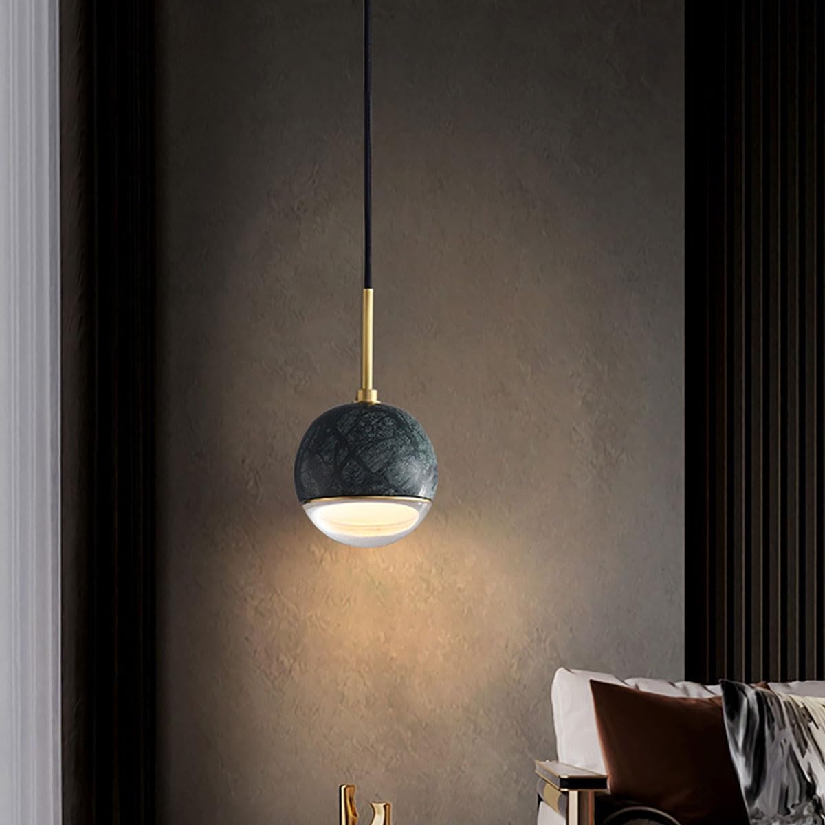 Nowoczesna i prosta lampa wisząca do łóżka w pomieszczeniach, miedź i marmur, lampa wisząca w salonie, ściana w kształcie kuli, żyrandol nadaje się do restauracji i baru