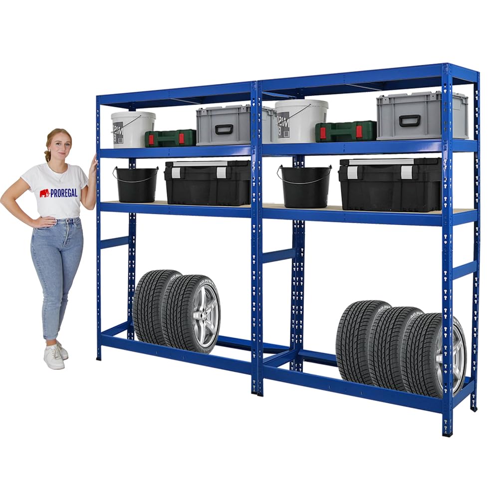PROREGAL Mega Deal | 2X Étagère à pneus Tiger | HxLxP 180x120x40 cm | jusqu'à 6 pneus sur 1 Niveau | avec 3 rangements | Bleu