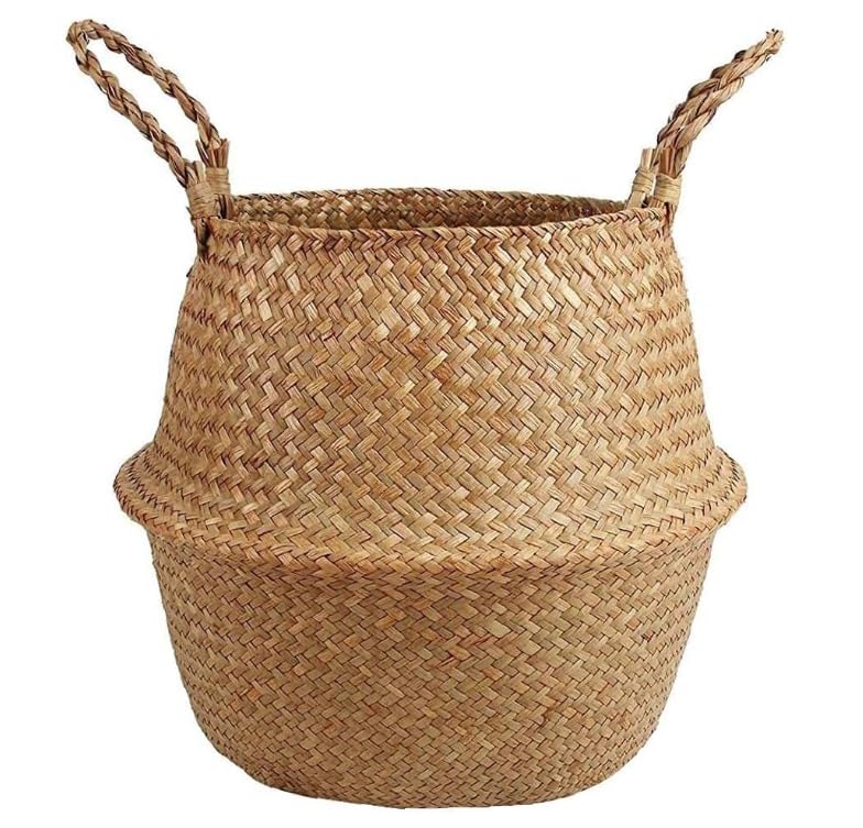 La mejor comparación de Huacales los preferidos por los clientes. 38 Natural tejido Seagrass Tote Belly Basket,Cesta de la flor de la planta de almacenamiento,Sala Decoración,Organizador Con Asas Para Lavandería Picnic Comestibles (M)