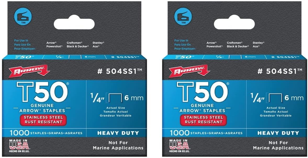 Pack of 2 Arrow Fastener 504SS1 1/4" T50 Stainless Steel Staples : Office Products