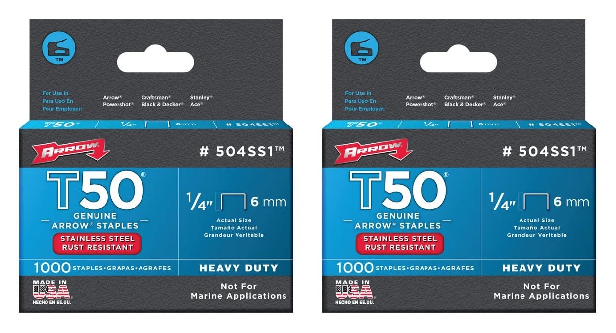 Pack of 2 Arrow Fastener 504SS1 1/4" T50 Stainless Steel Staples