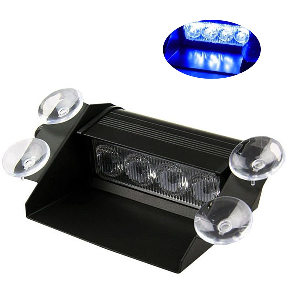 Luce di emergenza per auto, 4 LED di avvertimento cruscotto visiera stroboscopica luci lampeggianti luce di pericolo luci di avvertimento 12 V LED barra luminosa (blu)