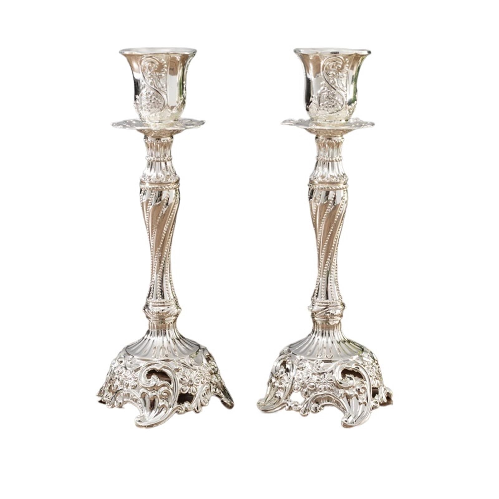 2Pcs Gold Silver Candle Holder Wedding Metal Stand God Candlesticks Antiques Table Home Decoration(Sliver)