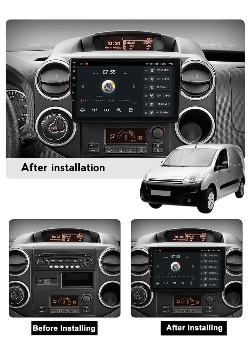 Autoradio pour Peugeot Partner 2012, 10.1 Pouces écran Tactile Poste Radio Voiture Bluetooth avec Wireless Carplay Android Auto GPS WiFi RDS/FM SWC Caméra de Recul & Mic